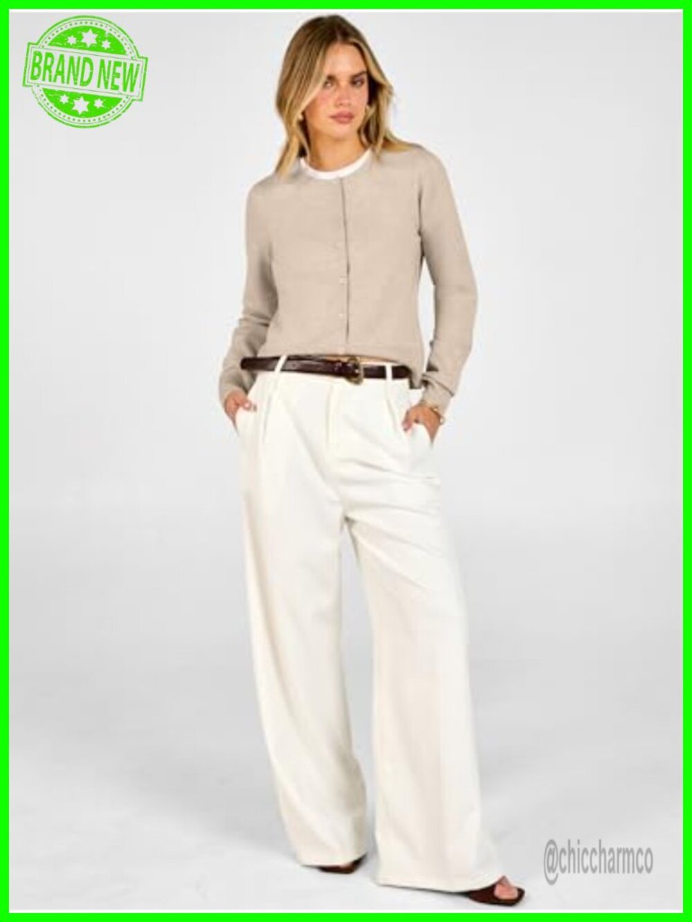 Women's Cardigan Sweater Cropped Knit Button Front Regular Fit Long Sleeve - Picture 5 of 6